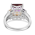 Anahi Ametrine Octagon (12x10 mm 6.00 Cts) and Multi Gem Ring in Sterling Silver. Total Wt 6.75 Gms