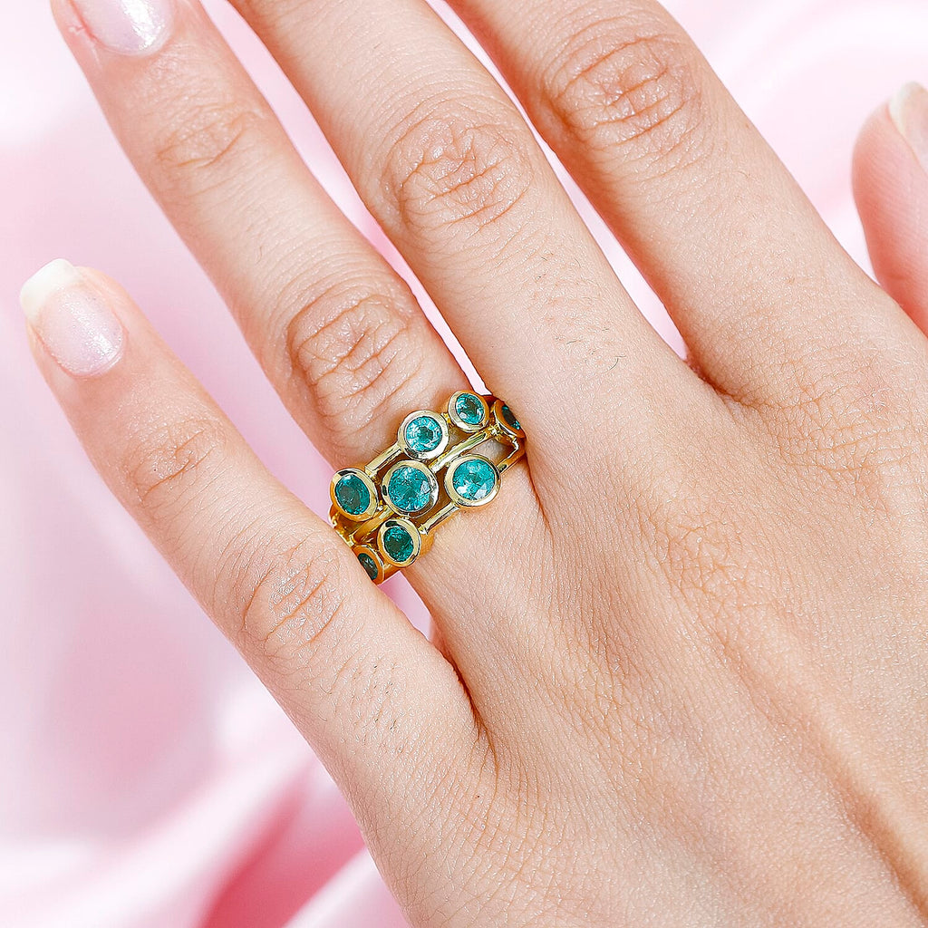 AAA Gemfields Emerald Bubble Ring in 18K Vermeil Yellow Gold Plated Sterling Silver 1.65 Ct.
