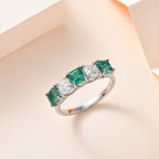 Premium Emerald & Moissanite 5 Stone Ring in Platinum Overlay Sterling Silver 1.70 Ct