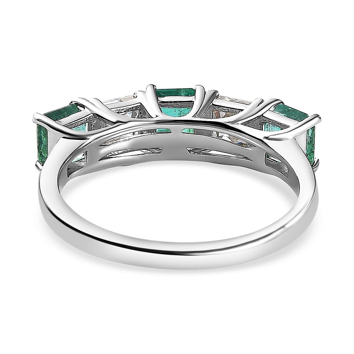 Premium Emerald &amp; Moissanite 5 Stone Ring in Platinum Overlay Sterling Silver 1.70 Ct 7662036 5