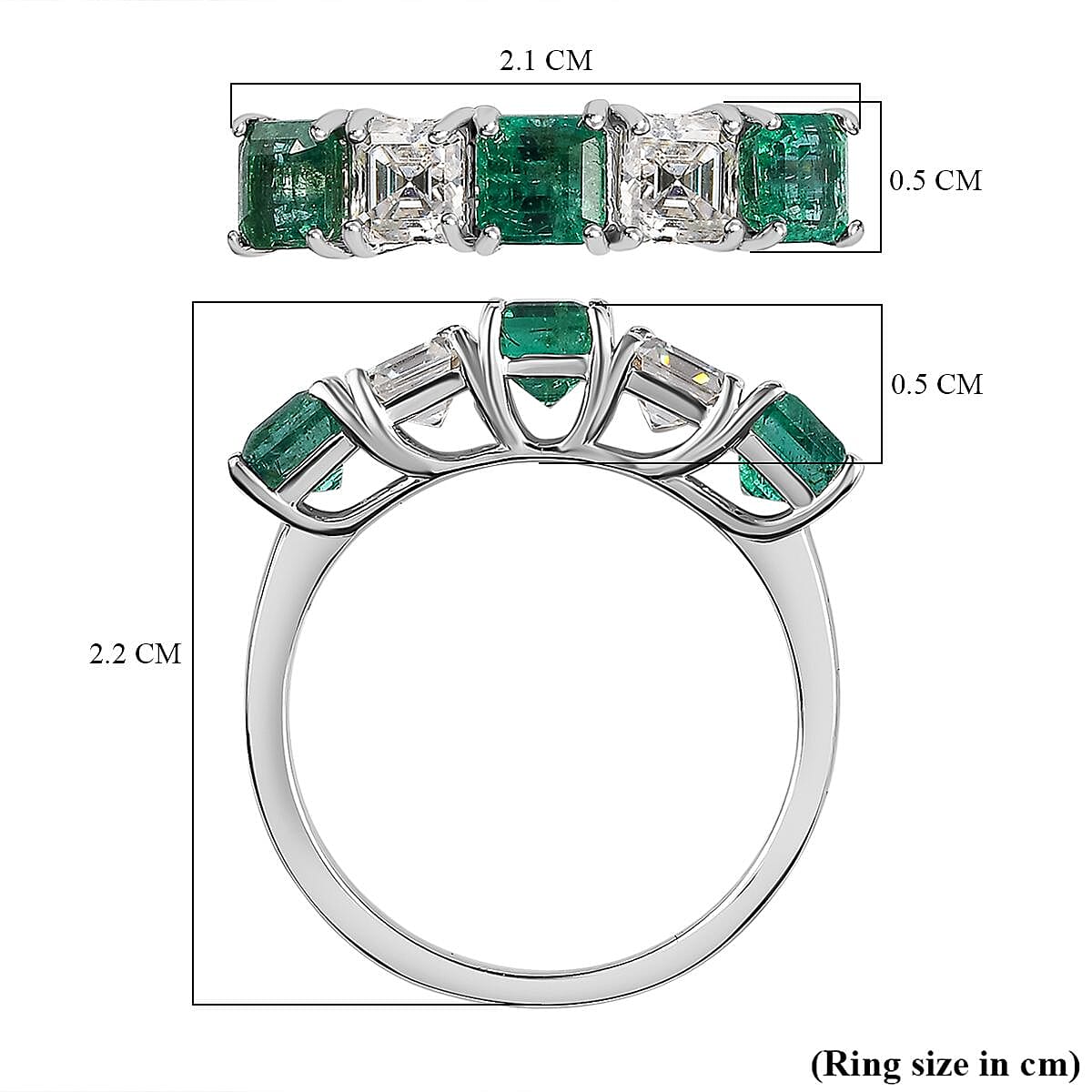 Premium Emerald &amp; Moissanite 5 Stone Ring in Platinum Overlay Sterling Silver 1.70 Ct 7662036 6