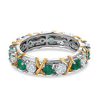 Moissanite and Premium Emerald XO Band Ring in 18K Yellow Gold Vermeil & Platinum Plated Sterling Silver 1.73 Ct.