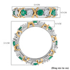 Premium Emerald and Moissanite Band Ring in Platinum Overlay and 18K Yellow Gold Vermeil Plated Sterling Silver 1.51 Ct.