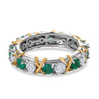 Premium Emerald and Moissanite Band Ring in Platinum Overlay and 18K Yellow Gold Vermeil Plated Sterling Silver 1.96 Ct.
