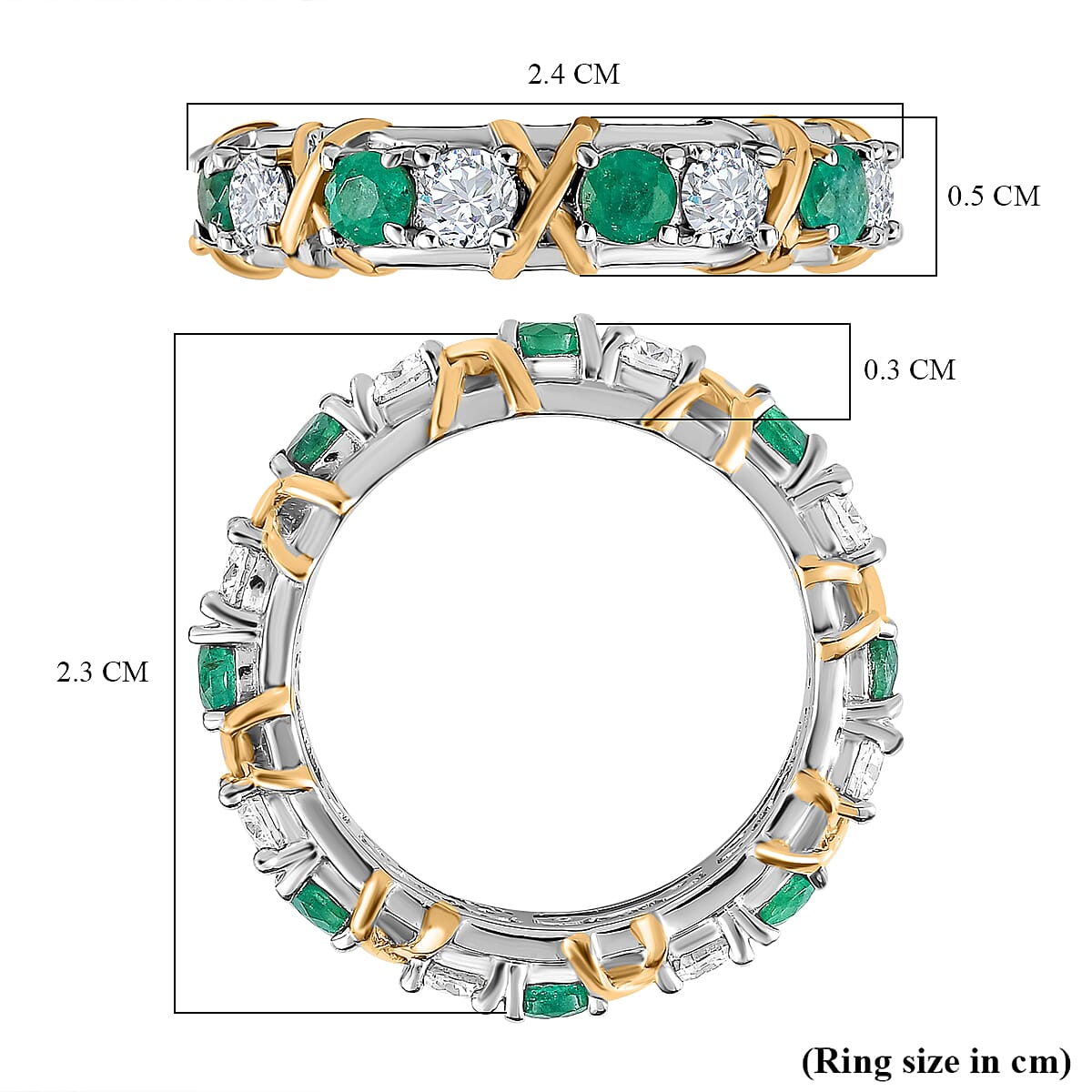 Premium Emerald and Moissanite Wedding Band Ring in Platinum Overlay and 18K Yellow Gold Vermeil Plated Sterling Silver 1.51 Ct. 7548668 5