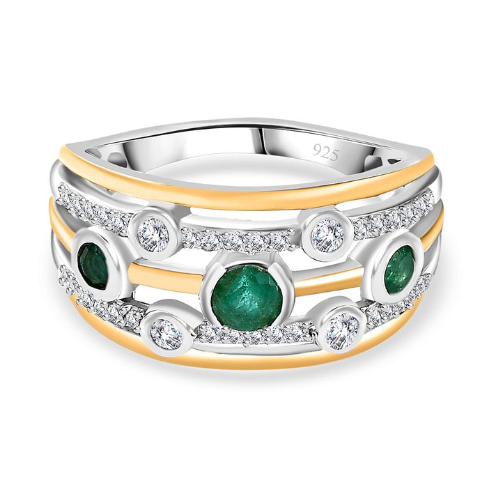 Premium Emerald and Moissanite Bubble Multi Row Ring in 18K Vermeil Yellow Gold and Platinum Plated Sterling Silver, Silver Wt. 5.27 Gms 7761249 1