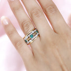 Premium Emerald & Moissanite Bubble Multi Row Ring in 18K Vermeil Yellow Gold Plated & Platinum Overlay Sterling Silver 0.96 Ct.