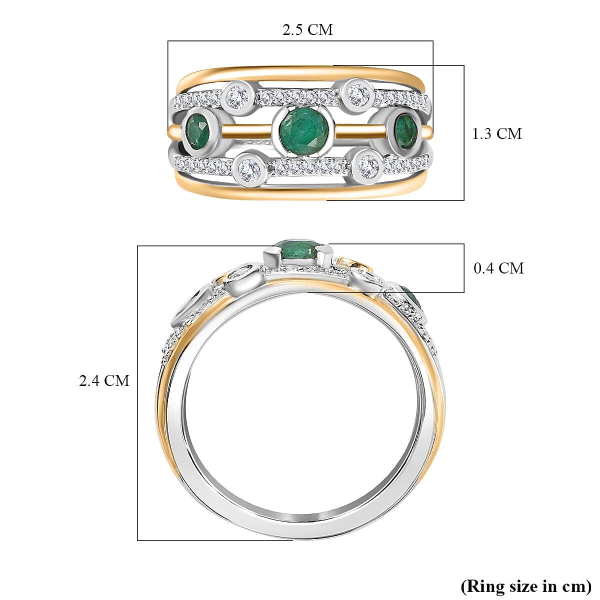Premium Emerald and Moissanite Bubble Multi Row Ring in 18K Vermeil Yellow Gold and Platinum Plated Sterling Silver, Silver Wt. 5.27 Gms 7761249 6
