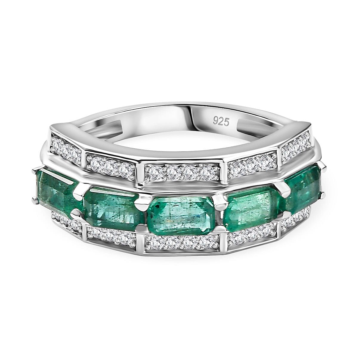 Premium Emerald and Moissanite Half-Eternity Ring in Rhodium Overlay Sterling Silver 1.73 Ct. 7821916 0