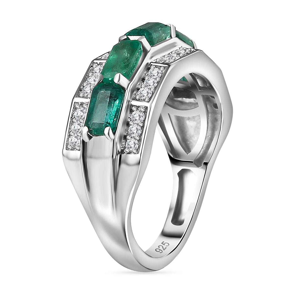 Premium Emerald and Moissanite Half-Eternity Ring in Rhodium Overlay Sterling Silver 1.73 Ct. 7821916 3
