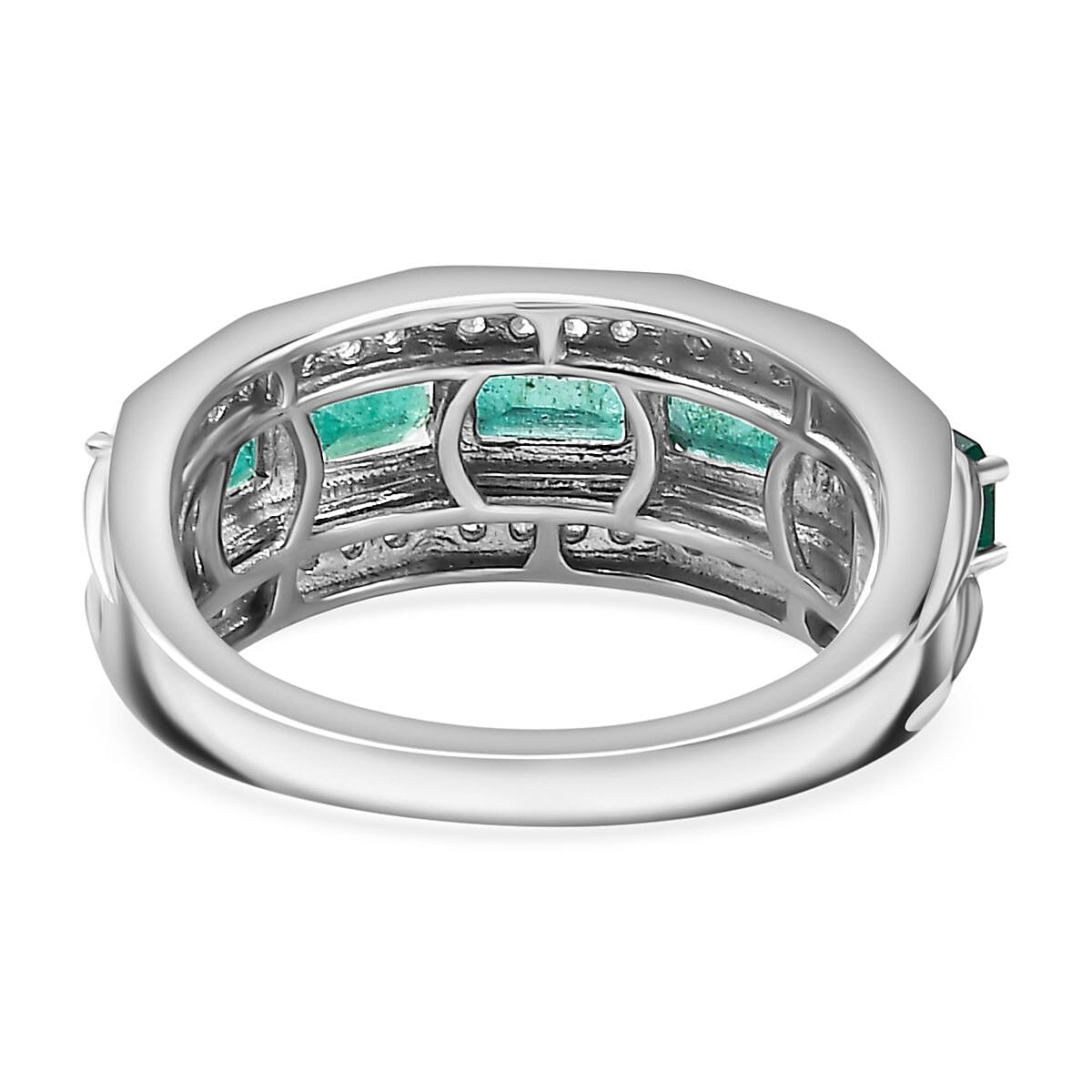Premium Emerald and Moissanite Half-Eternity Ring in Rhodium Overlay Sterling Silver 1.73 Ct. 7821916 4