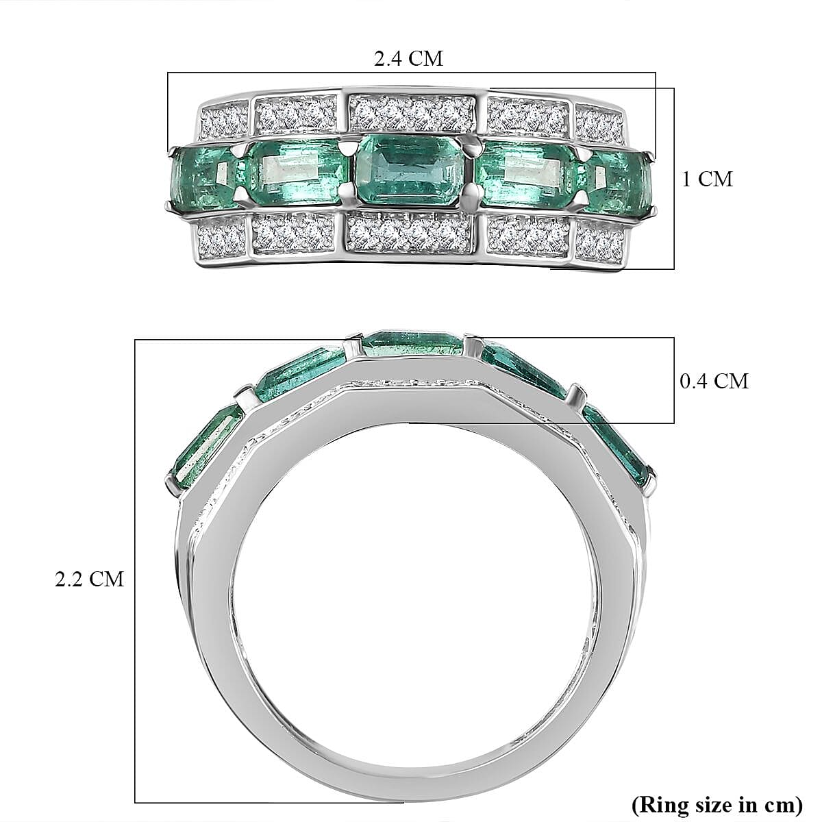 Premium Emerald and Moissanite Half-Eternity Ring in Rhodium Overlay Sterling Silver 1.73 Ct. 7821916 5