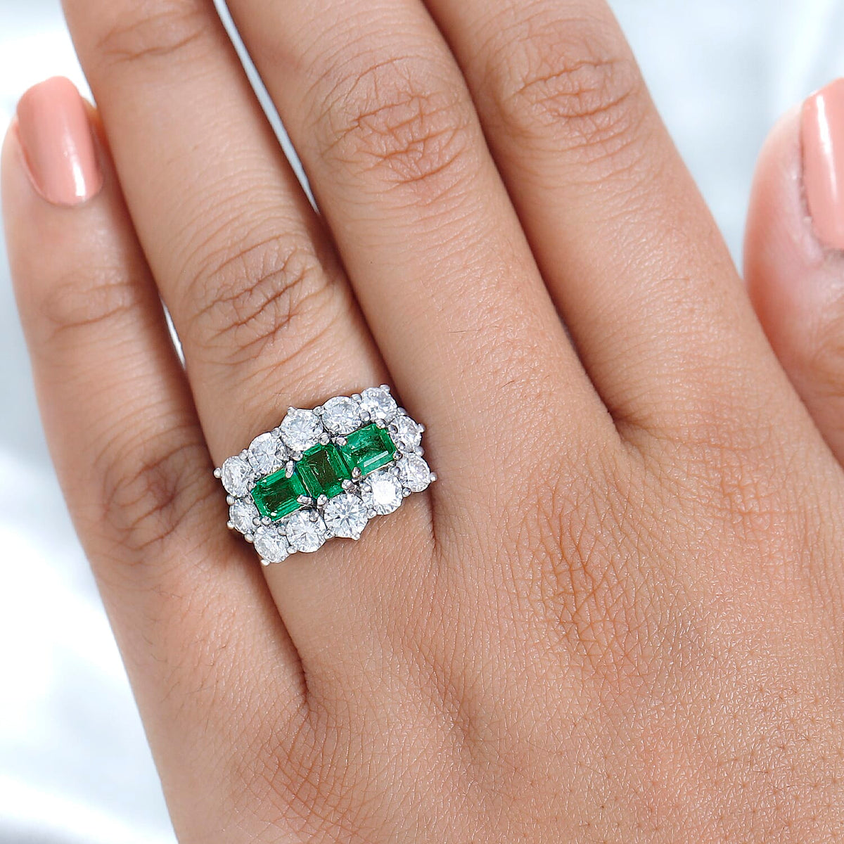 Gemfields Emerald and Moissanite Boat Ring in Platinum Overlay Sterling Silver 7750649 2