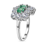Gemfields Emerald & Moissanite Boat Ring in Platinum Overlay Sterling Silver 3.70 Ct.