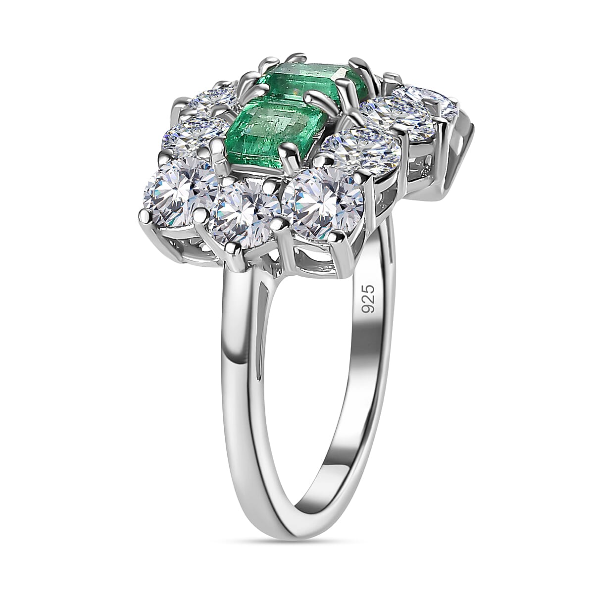 Gemfields Emerald and Moissanite Boat Ring in Platinum Overlay Sterling Silver 7750649 3