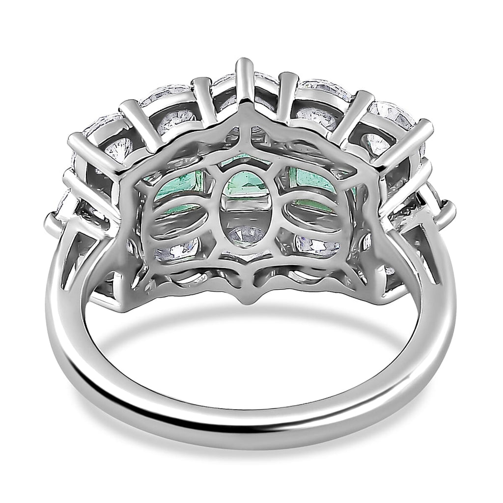 Gemfields Emerald & Moissanite Boat Ring in Platinum Overlay Sterling Silver 3.70 Ct.