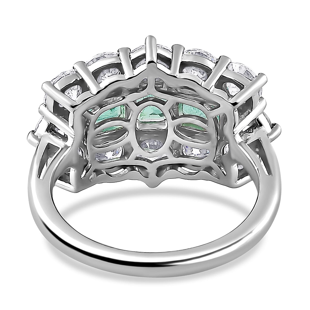 Gemfields Emerald and Moissanite Boat Ring in Platinum Overlay Sterling Silver 7750649 4