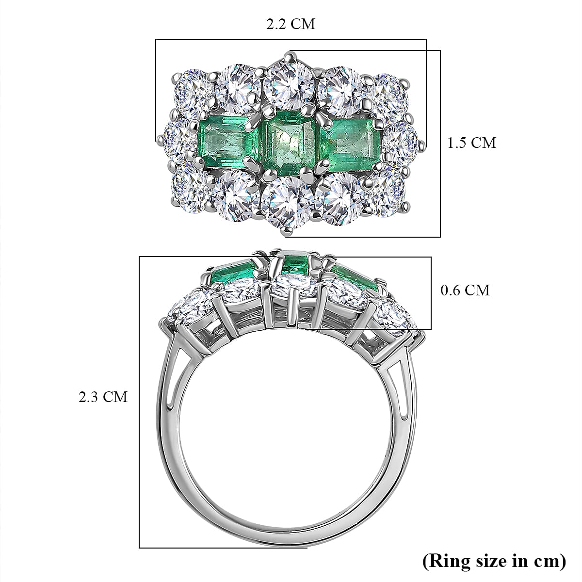 Gemfields Emerald and Moissanite Boat Ring in Platinum Overlay Sterling Silver 7750649 5