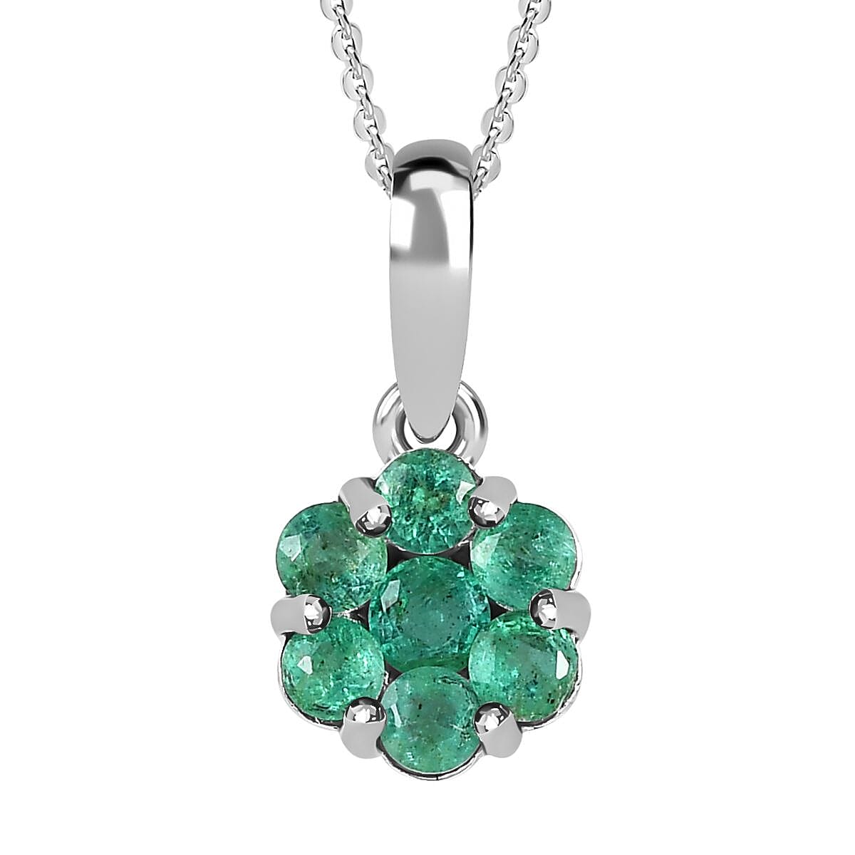 AAA Gemfields Premium Emerald Pendant with Chain (Size 20) in Platinum Overlay Sterling Silver 4182340 0