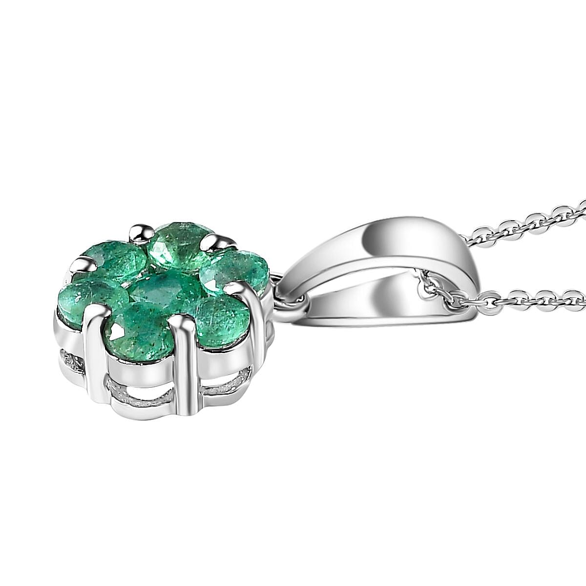 AAA Gemfields Premium Emerald Pendant with Chain (Size 20) in Platinum Overlay Sterling Silver 4182340 4