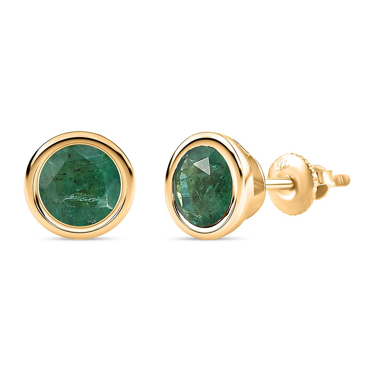 Premium Emerald  Solitaire Stud Push Post Earring in 18K YG Vermeil Sterling Silver 1.00 ct  1.010  Ct. 7843424 0