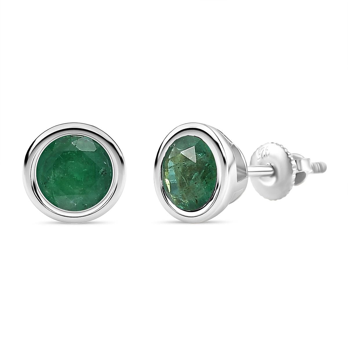 Premium Emerald  Solitaire Stud Push Post Earring in rhodium Sterling Silver 1.00 ct  1.010  Ct. 7843421 0