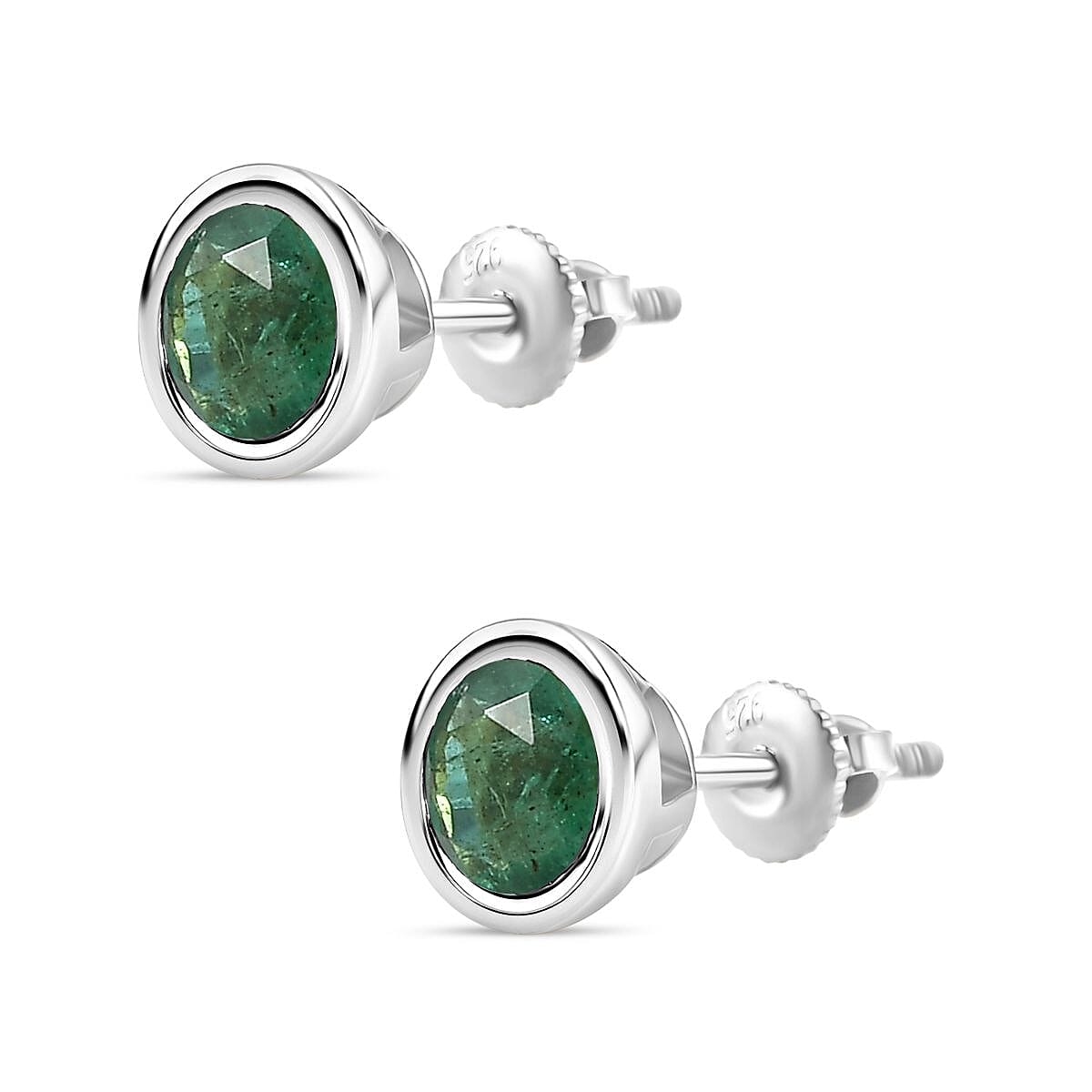 Premium Emerald  Solitaire Stud Push Post Earring in rhodium Sterling Silver 1.00 ct  1.010  Ct. 7843421 2