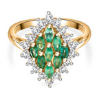 AAA Gemfields Premium Emerald & Natural White Zircon Ring in 18K Vermeil Yellow Gold Plated Sterling Silver 1.50 Ct.