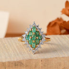 AAA Gemfields Premium Emerald & Natural White Zircon Ring in 18K Vermeil Yellow Gold Plated Sterling Silver 1.50 Ct.