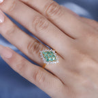 AAA Gemfields Premium Emerald & Natural White Zircon Ring in 18K Vermeil Yellow Gold Plated Sterling Silver 1.50 Ct.
