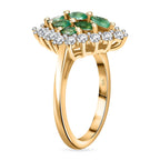 AAA Gemfields Premium Emerald & Natural White Zircon Ring in 18K Vermeil Yellow Gold Plated Sterling Silver 1.50 Ct.