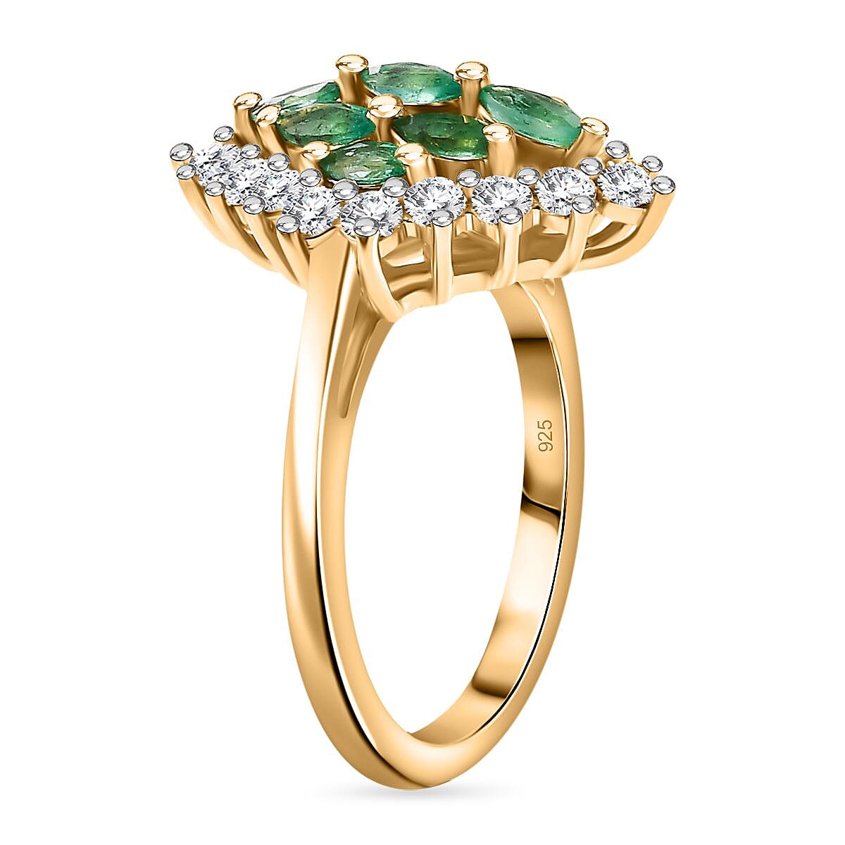 Premium Emerald, White Zircon Cluster Ring in 18K Yellow Gold Vermeil Plated Sterling Silver 1.49 ct. 7892342 3