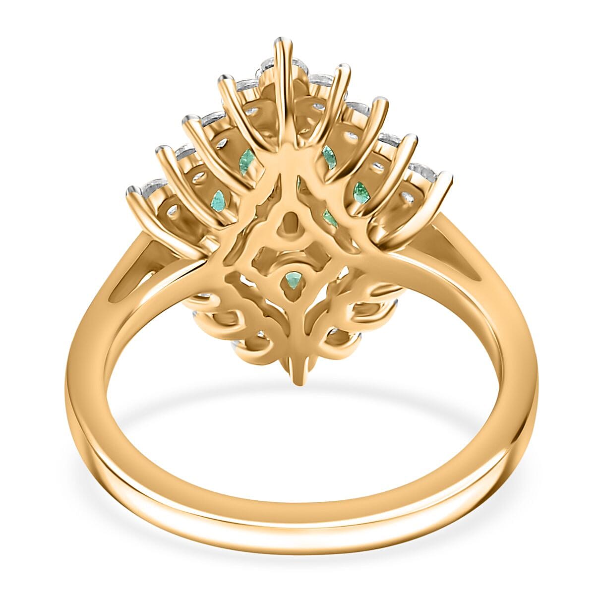 Premium Emerald, White Zircon Cluster Ring in 18K Yellow Gold Vermeil Plated Sterling Silver 1.49 ct. 7892342 4