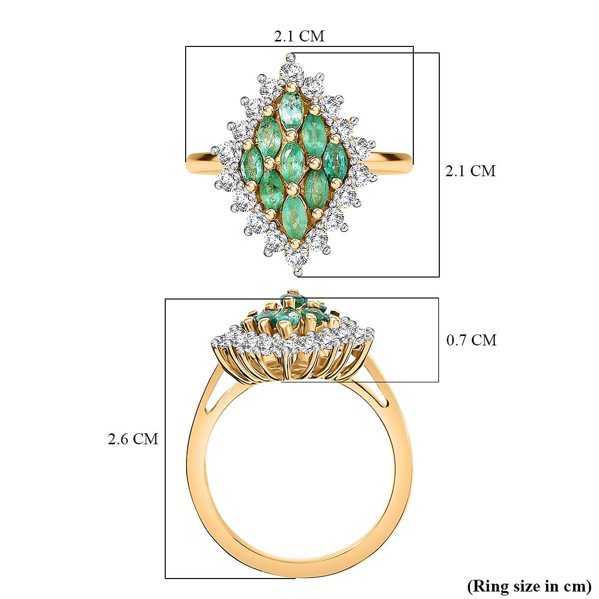 Premium Emerald, White Zircon Cluster Ring in 18K Yellow Gold Vermeil Plated Sterling Silver 1.49 ct. 7892342 5