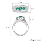 AAA Gemfields Emerald, Natural Zircon Trilogy Ring in Platinum Overlay Sterling Silver 1.80 Ct.