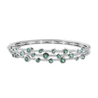 AAA Gemfields Emerald and Natural Zircon Bubble Bangle (Size 7.5) in Rhodium Overlay Sterling Silver 4.13 Ct, Silver Wt. 24.20 Gms