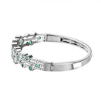 AAA Gemfields Emerald and Natural Zircon Bubble Bangle (Size 7.5) in Rhodium Overlay Sterling Silver 4.13 Ct, Silver Wt. 24.20 Gms