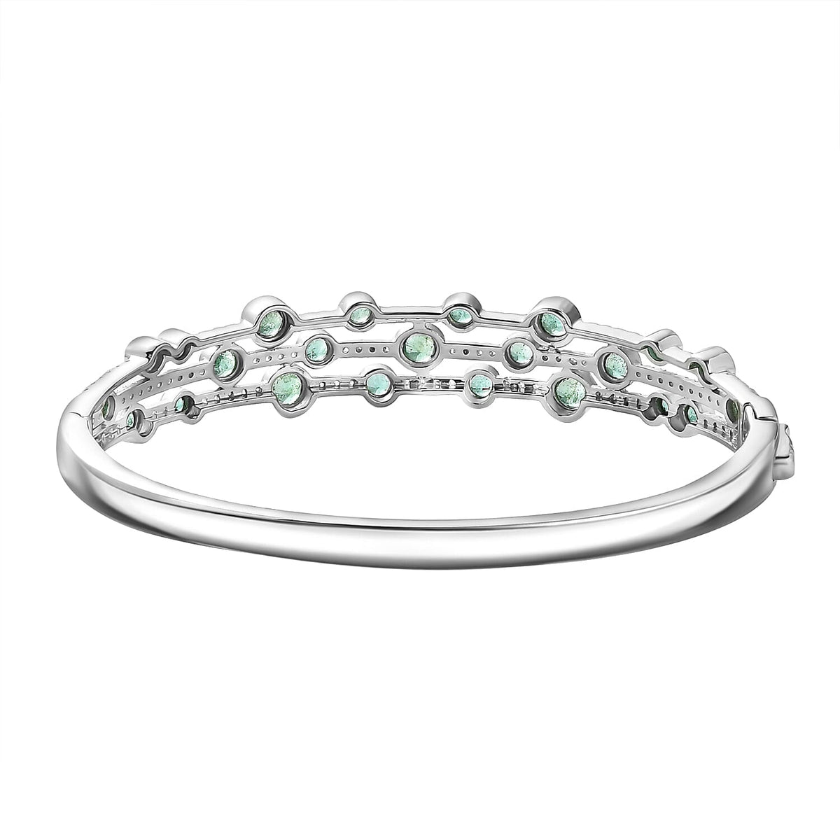AAA Gemfields Emerald and Natural Zircon Bubble Bangle (Size 7.5) in Rhodium Overlay Sterling Silver 7806020 5
