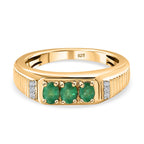 Premium Emerald & Natural Zircon Ring in 18K Yellow Gold Vermeil Plated Sterling Silver