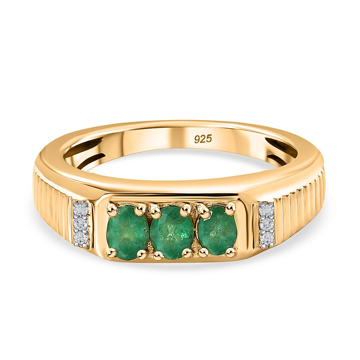 Premium Emerald &amp; Natural Zircon Ring in 18K Yellow Gold Vermeil Plated Sterling Silver 7520292 0