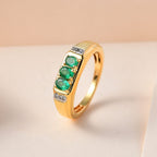 Premium Emerald & Natural Zircon Ring in 18K Yellow Gold Vermeil Plated Sterling Silver