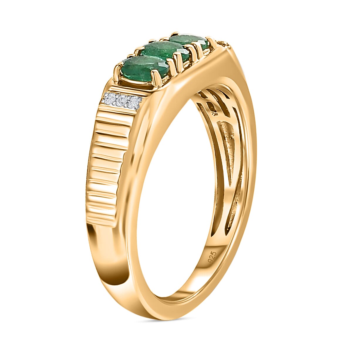 Premium Emerald &amp; Natural Zircon Ring in 18K Yellow Gold Vermeil Plated Sterling Silver 7520292 3