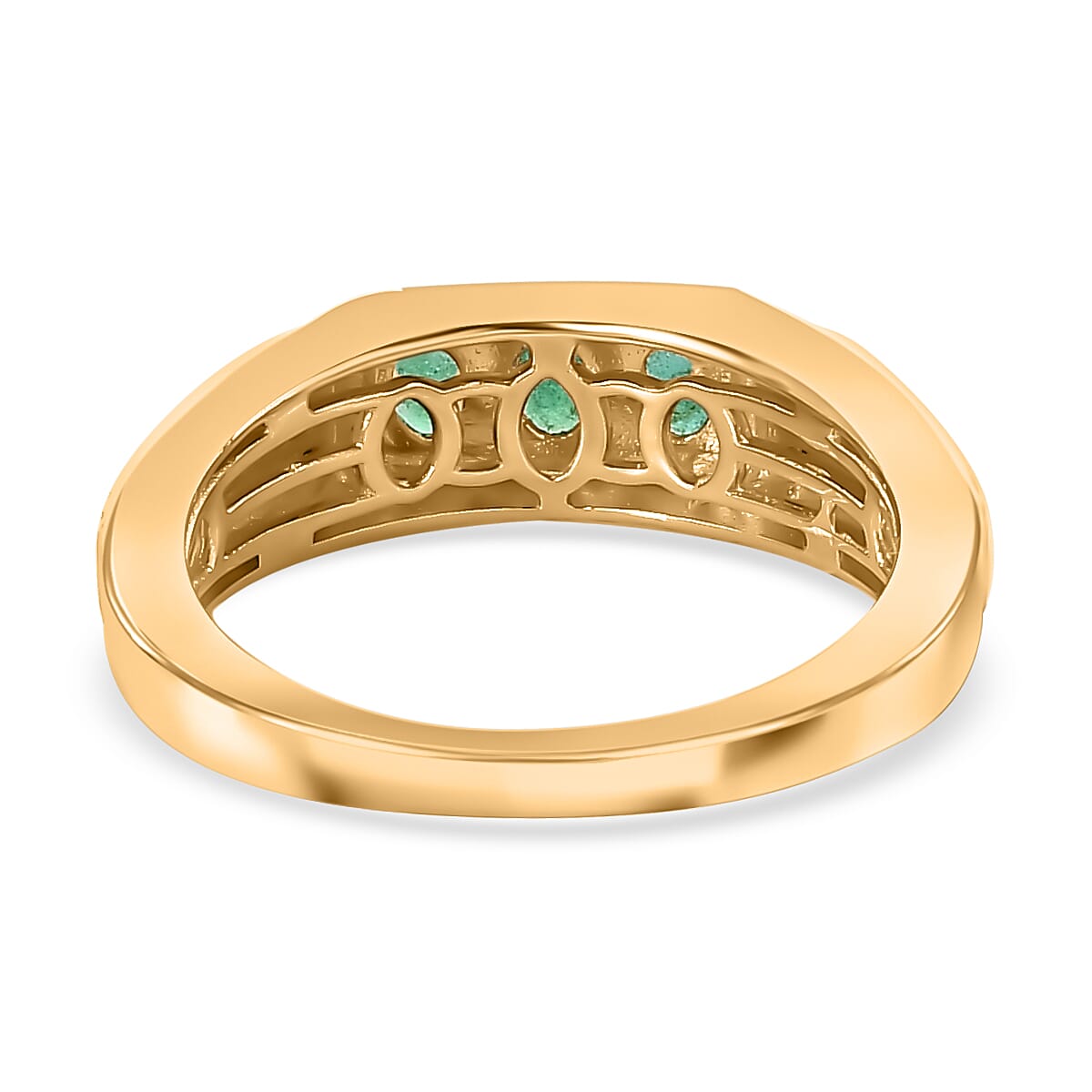 Premium Emerald &amp; Natural Zircon Ring in 18K Yellow Gold Vermeil Plated Sterling Silver 7520292 4