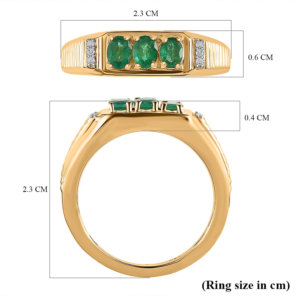 Premium Emerald &amp; Natural Zircon Ring in 18K Yellow Gold Vermeil Plated Sterling Silver 7520292 5