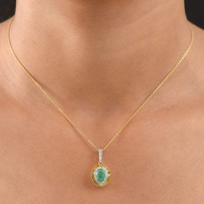 D'Joy Premium Emerald, Yellow Diamond and White Diamond Double Halo Pendant with Chain (Size 20) in 18K Vermeil Yellow Gold Plated Sterling Silver 1.23 Ct. 4417802 2