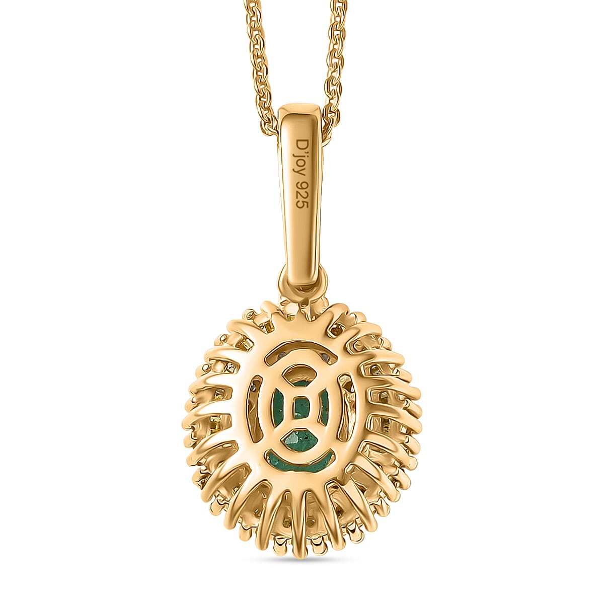 D'Joy Premium Emerald, Yellow Diamond and White Diamond Double Halo Pendant with Chain (Size 20) in 18K Vermeil Yellow Gold Plated Sterling Silver 1.23 Ct. V32566680 5