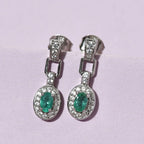 Premium Emerald and Natural Cambodian Zircon Dangling Earrings in Platinum Overlay Sterling Silver