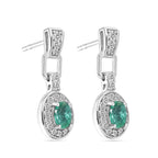 Premium Emerald and Natural Cambodian Zircon Dangling Earrings in Platinum Overlay Sterling Silver