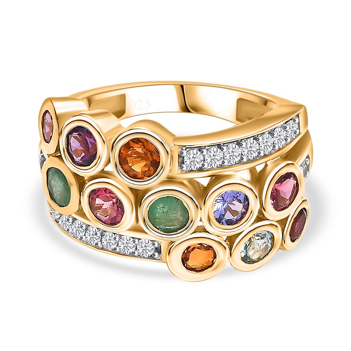Lagoon Apatite and Multi Gemstones Cluster Bubble Ring in 18K Vermeil Yellow Gold Plated Sterling Silver V32636107 0