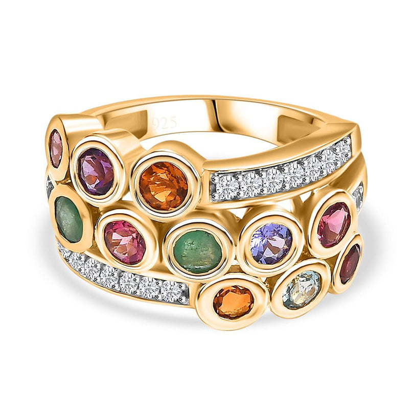 Premium Lagoon Apatite & Multi Gemstones Cluster Ring in 18K Vermeil Yellow Gold Plated Sterling Silver 2.20 Ct.